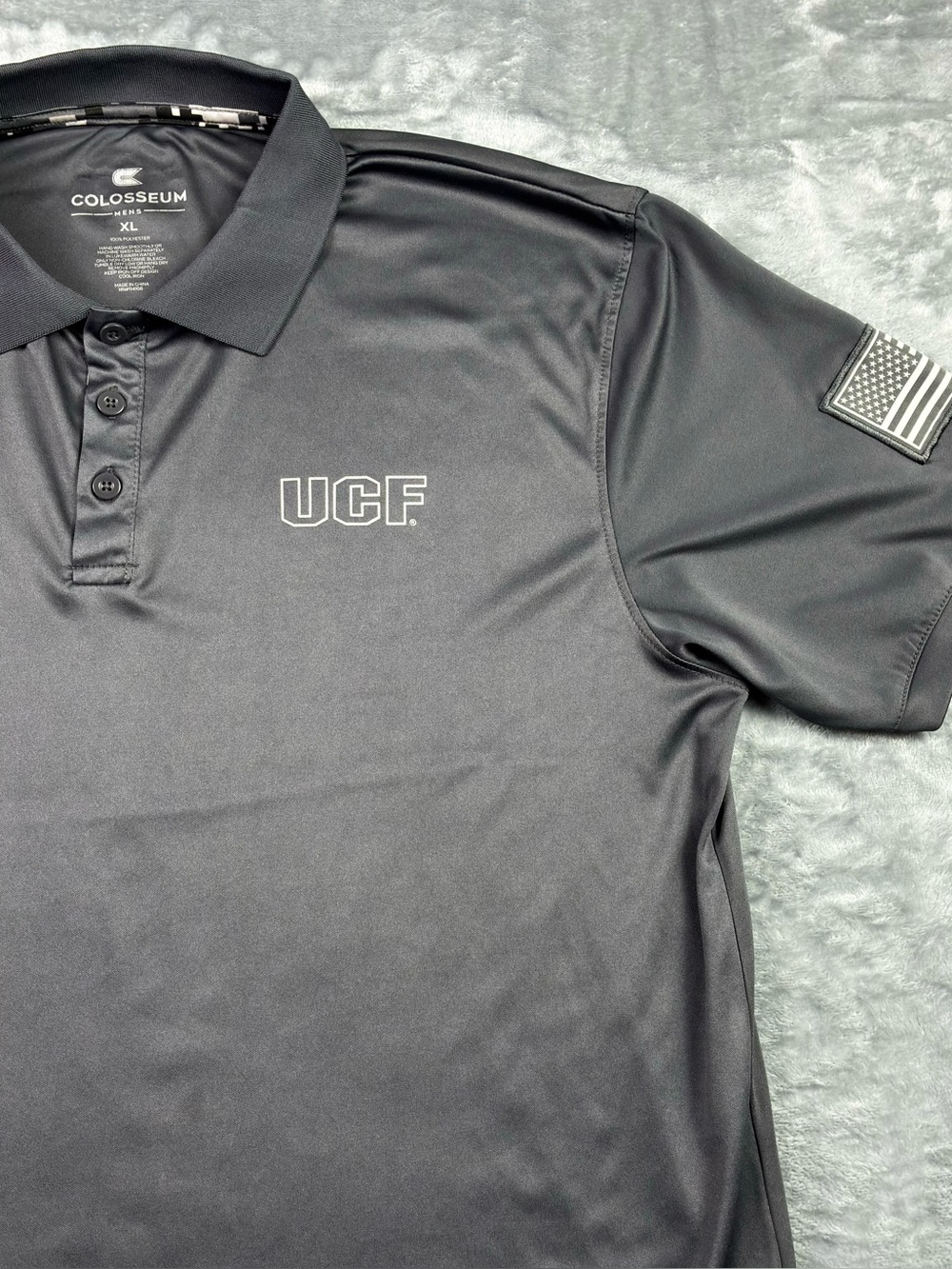 UCF Colosseum Polo Size XL Gray Operation Hat Trick Camo American Flag Florida